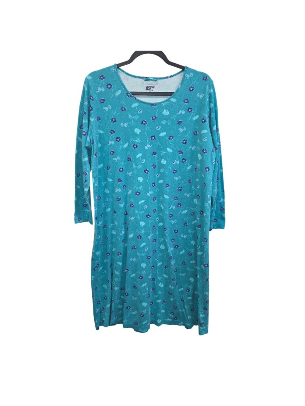 Lands' End XL 18 Blue Floral Supima Cotton Long Sleeve Nightgown 0487